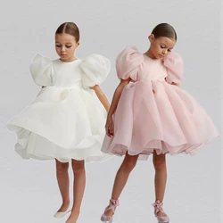 Cute Girl Princess Dress Little Girl Puff Sleeve Gala Tutu Gown Kids Birthday Bow Outfits Flower Girl Wedding Party Clothes 3-8T