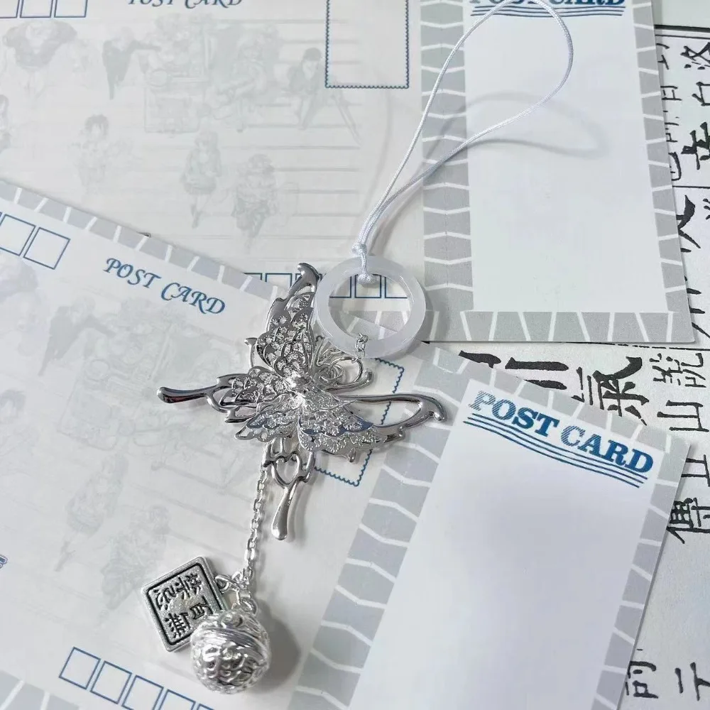Butterfly Silver Butterfly Phone Chain Bell Charm Mobile Phone Pendant Key Cord Sweet Cool Mobile Keychain Lanyard Women Girls