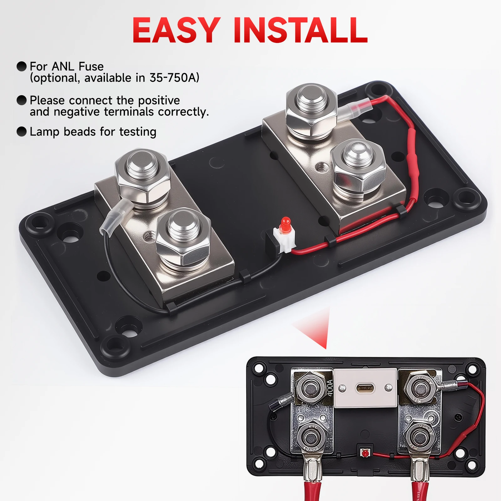 

M10 4 Terminal Power Distribution Block Bus Bar 12-48V 750A for Automobile Boat RV Screw Terminal Power Distribution Block