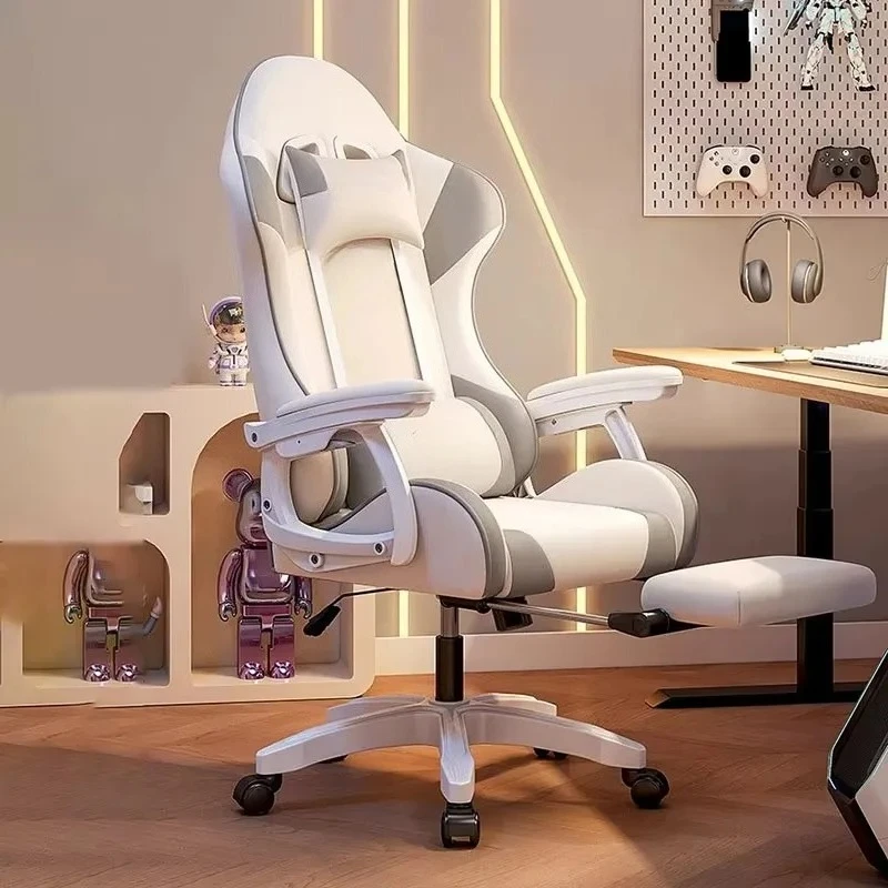 

Эргономичное офисное кресло JC с поддержкой поясницы, кремовое, в скандинавском стиле, белое, для отдыха и игр, с милой подушкой для шеи, для дома и офиса