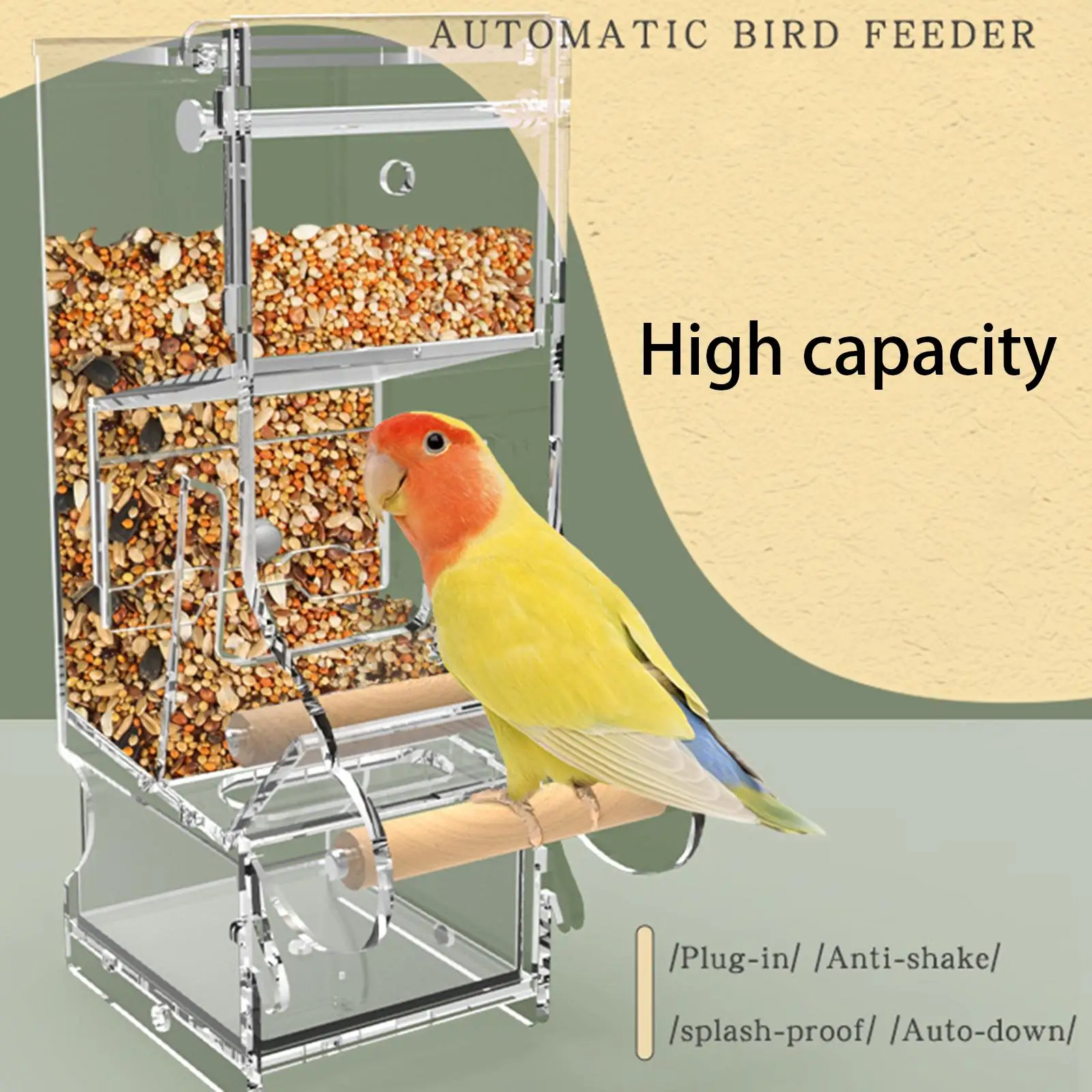 No Mess Bird Feeder Cage Hanging Food Dish Acrylic with Perch Pet Feeder for Lovebirds Canaries Conure Small to Medium Birds