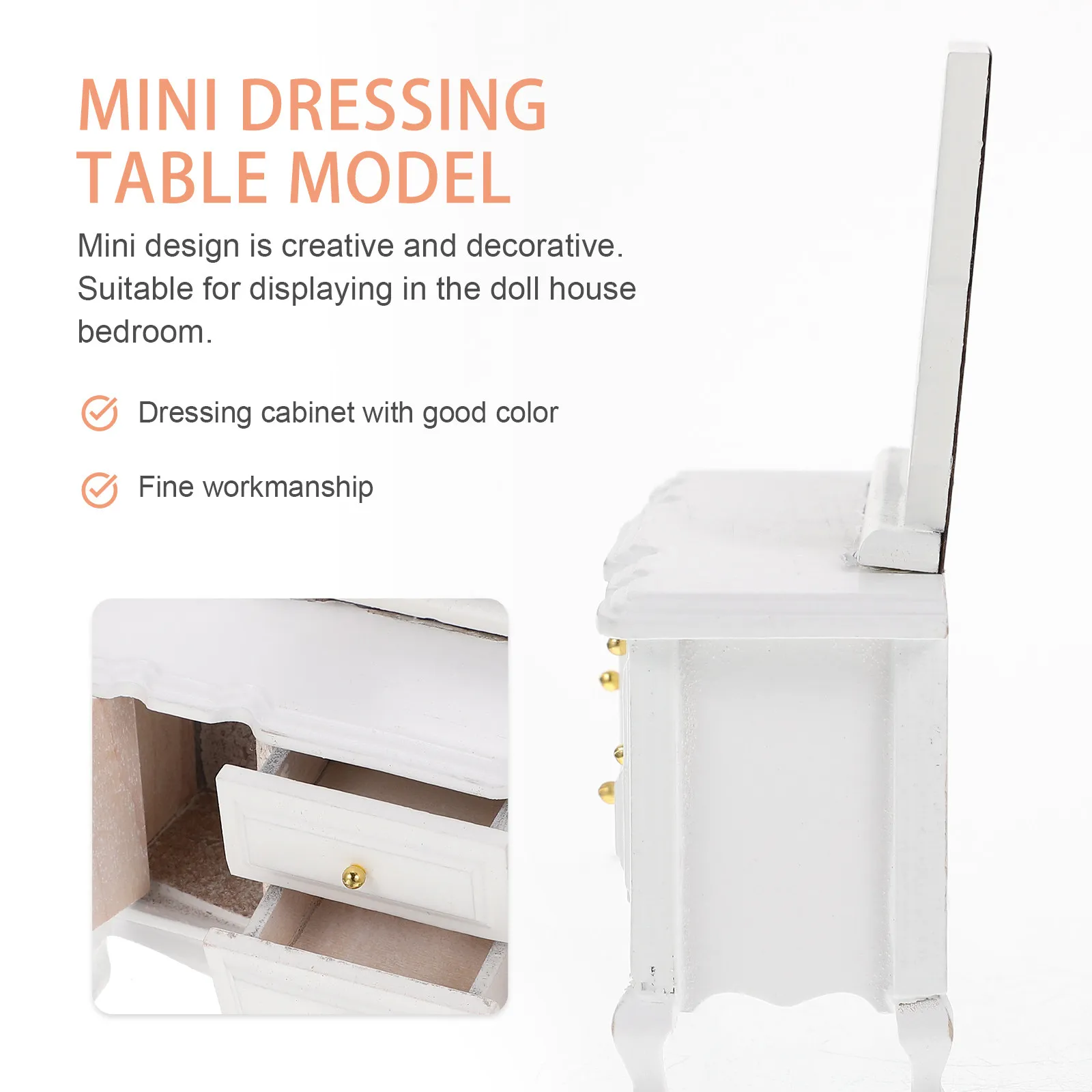 Mini Wooden Dressing Table Mirror Miniature Wooden Dresser Lifelike Miniature Bedroom Furniture Mini House Decoration