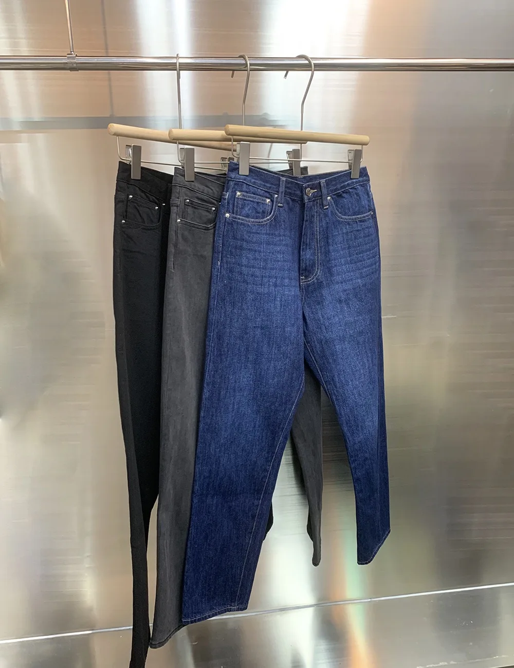 in cotone Cuciture intrecciate Jeans a nove tendaggi Semplice Slim Fit Or Jeans lunghi da donna Tee Colori Casual Sle Mid-Elasti