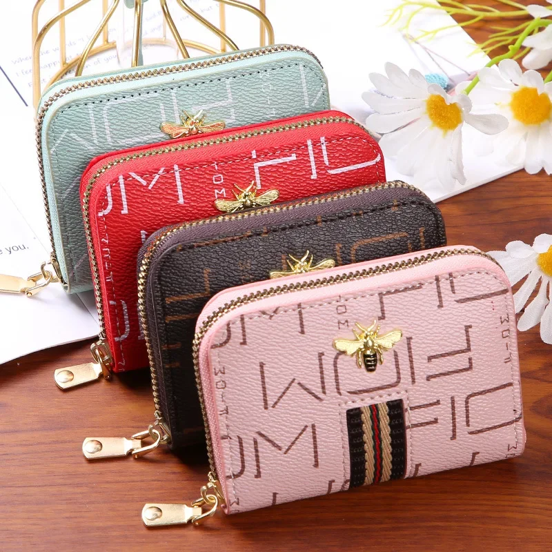 Women Bank Card Holder Little Bee Card Wallet 9 Bits Rfid Blocking Wallet Credit Bussiness Card Holder Large-capacity Coin Purse