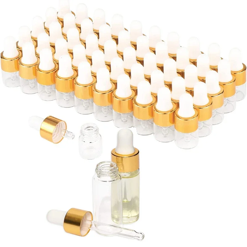 

50Pcs 1ml-5ml Clear/Amber Mini Glass Dropper Bottles Small Perfume Sample Vials Travel Refillable Essential Oil Liquid Container