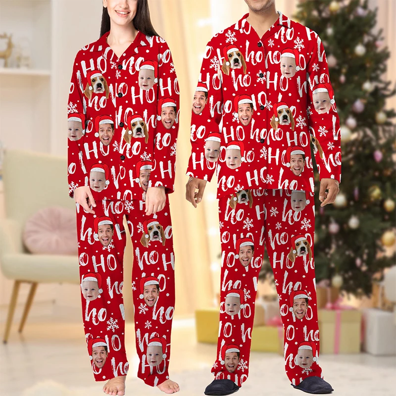 Custom Face Christmas Couple Pajama Pants Holiday Family Pajama Party Funny Pajama Gifts For Women/Men Pajama Pants Sweatshirts