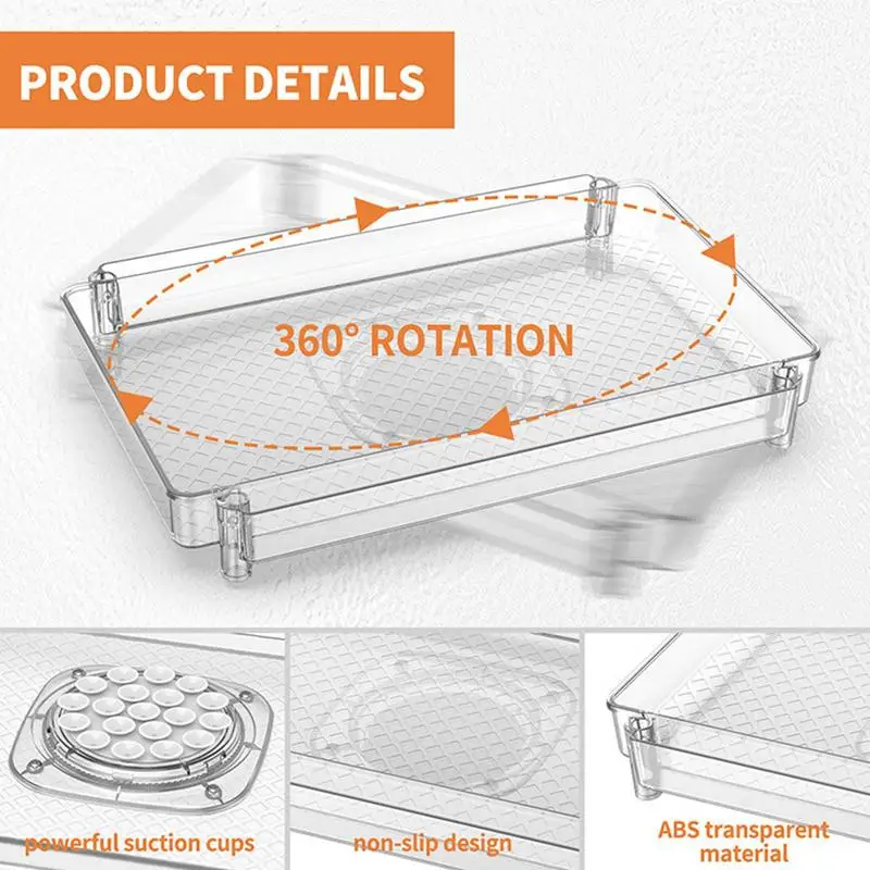 Turntable Organizador para Geladeira, 360 Rotatable Retangle Storage Rack, Clear Kitchen Cabinet