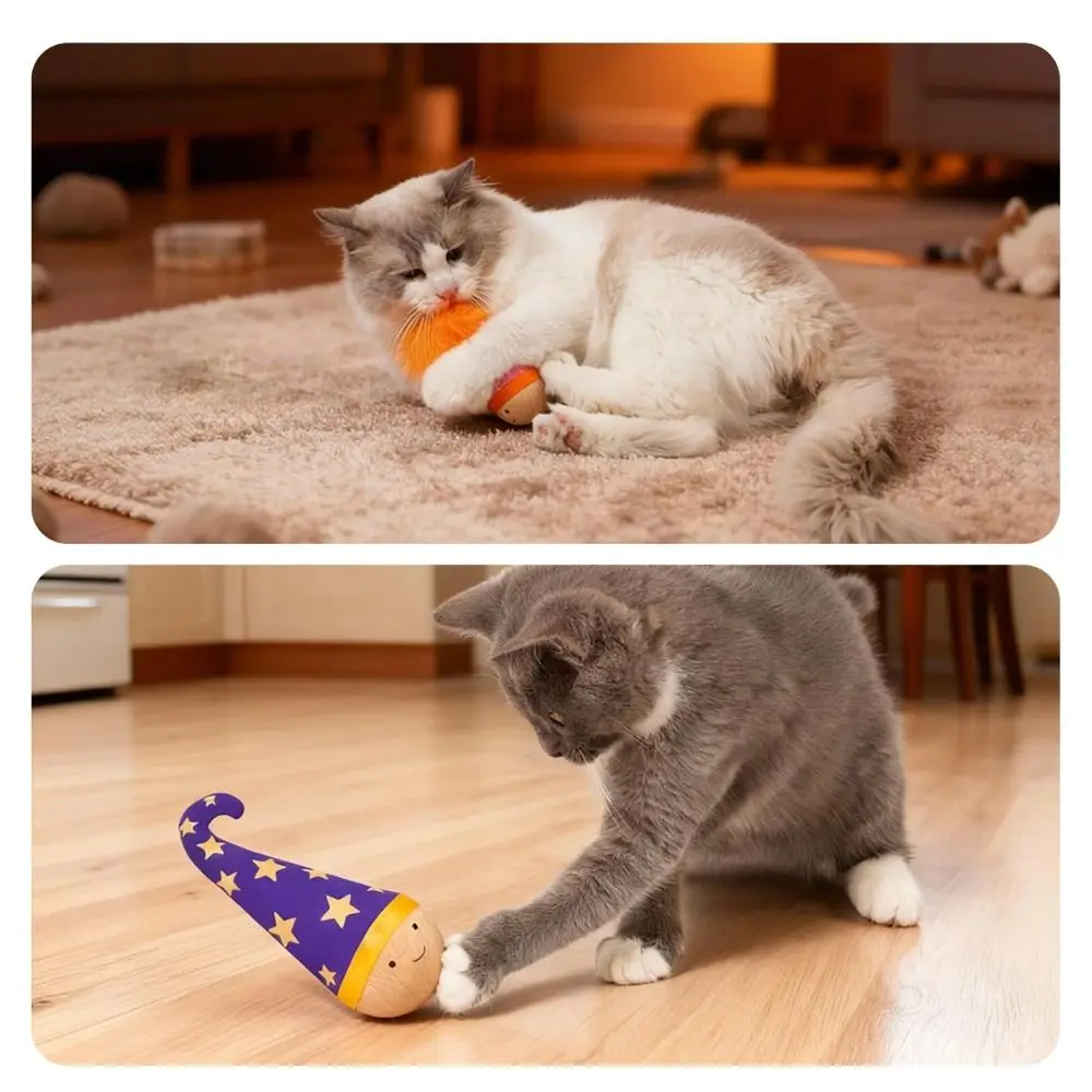 

Creative Wooden Cat Interactive with Orange Feather Self-Balancing Cat Teaser Playing Teasing Funny Pet Tumbler Pet Supplies