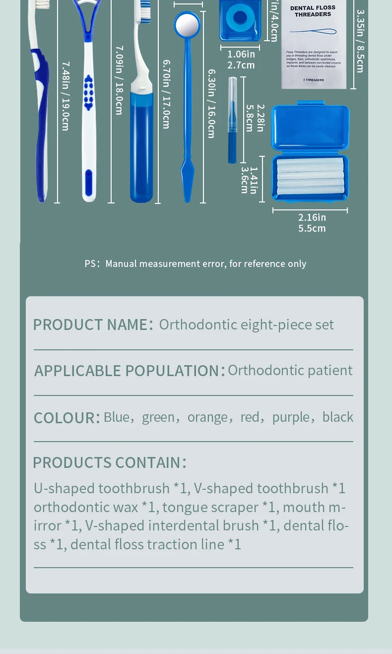 8-teiliges orthodontisches Zahnpflege-Bürstenset zur Zahnreinigung mit Interdentalbürste, Zahnseide, Ortho-Wachs und Reise-Kit – Detail 3
