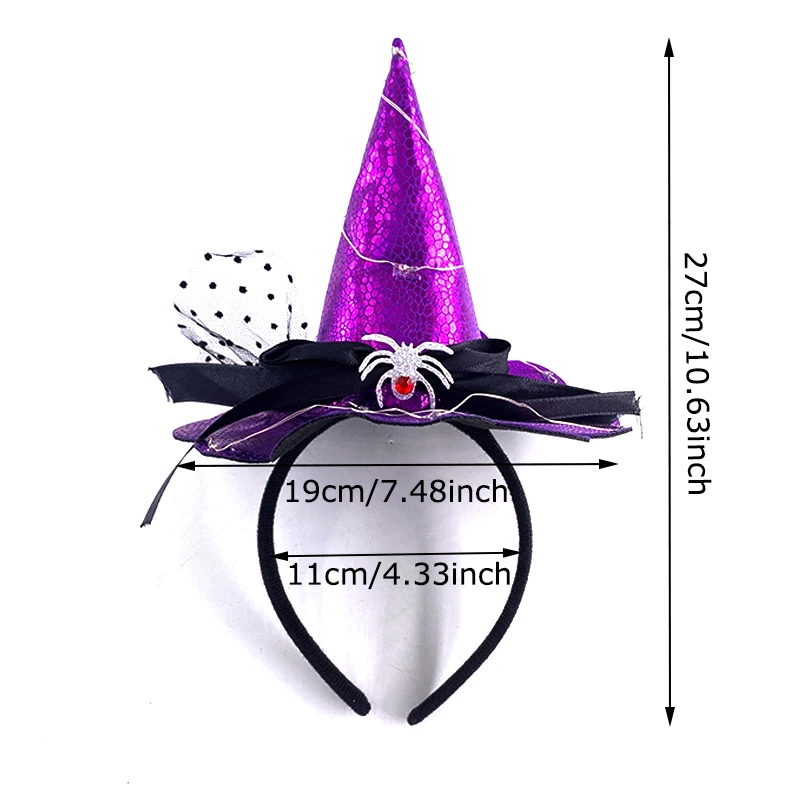 1PC Halloween Witch Headband LED Luminous Witch Hat Headwear For Women Festival Party Hairband Cosplay Props Hair Accessories