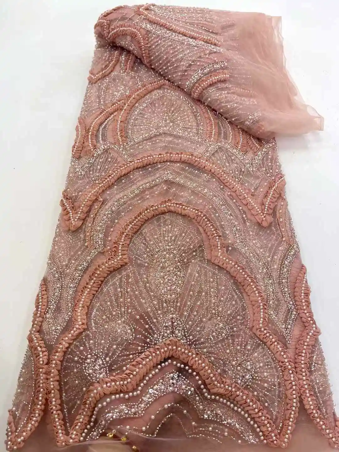 African Beaded 2025 High Quality Nigerian Sequins With Pearl Lace French Tulle Lace Fabric For Party Dress Sewing