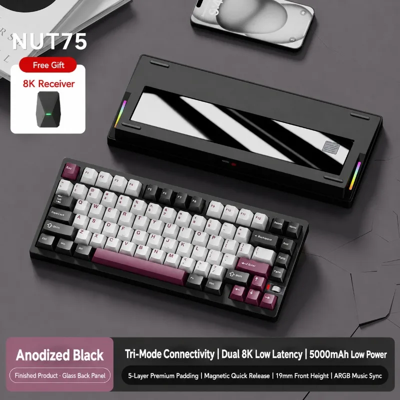 Weikav NUT75 Mechanical Keyboard Dual 8K Aluminum Alloy Wireless Bluetooth Tri Mode Low Latency Gaming Keyboard Gamer Office