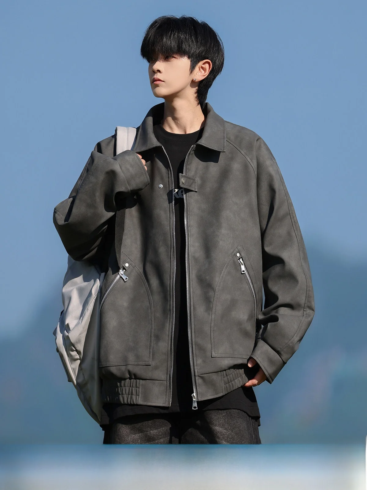 

Men's Thickened Casual Leather Jacket Cotton Coat Loose Fit Winter Outerwear Warmth Youth Fashion Polyester Fiber Zipper Closure