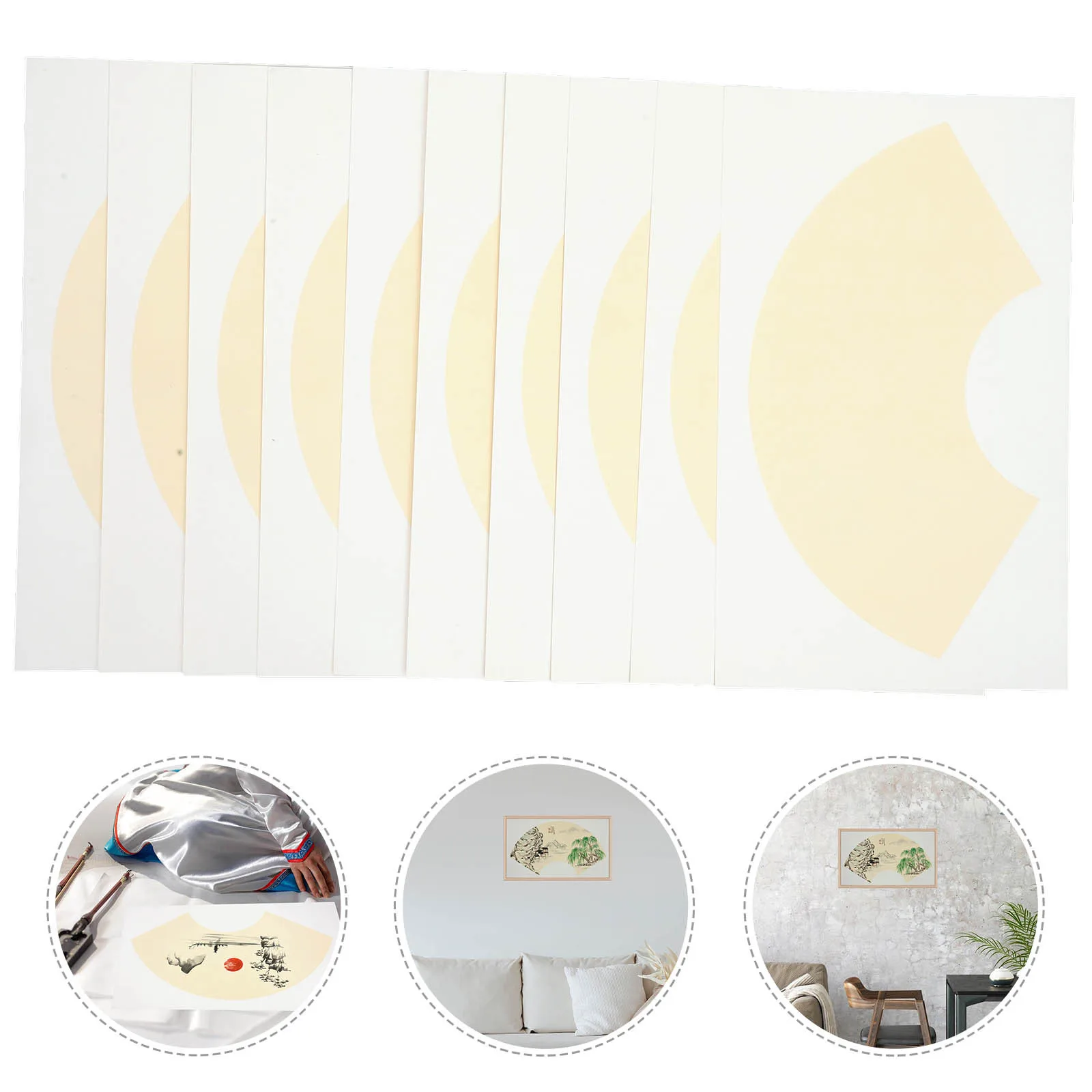 

10Pcs Chinese Calligraphy Xuan Paper Fan Shaped 30x50cm Rice Paper Sheets for Painting Drawing Calligraphy Art