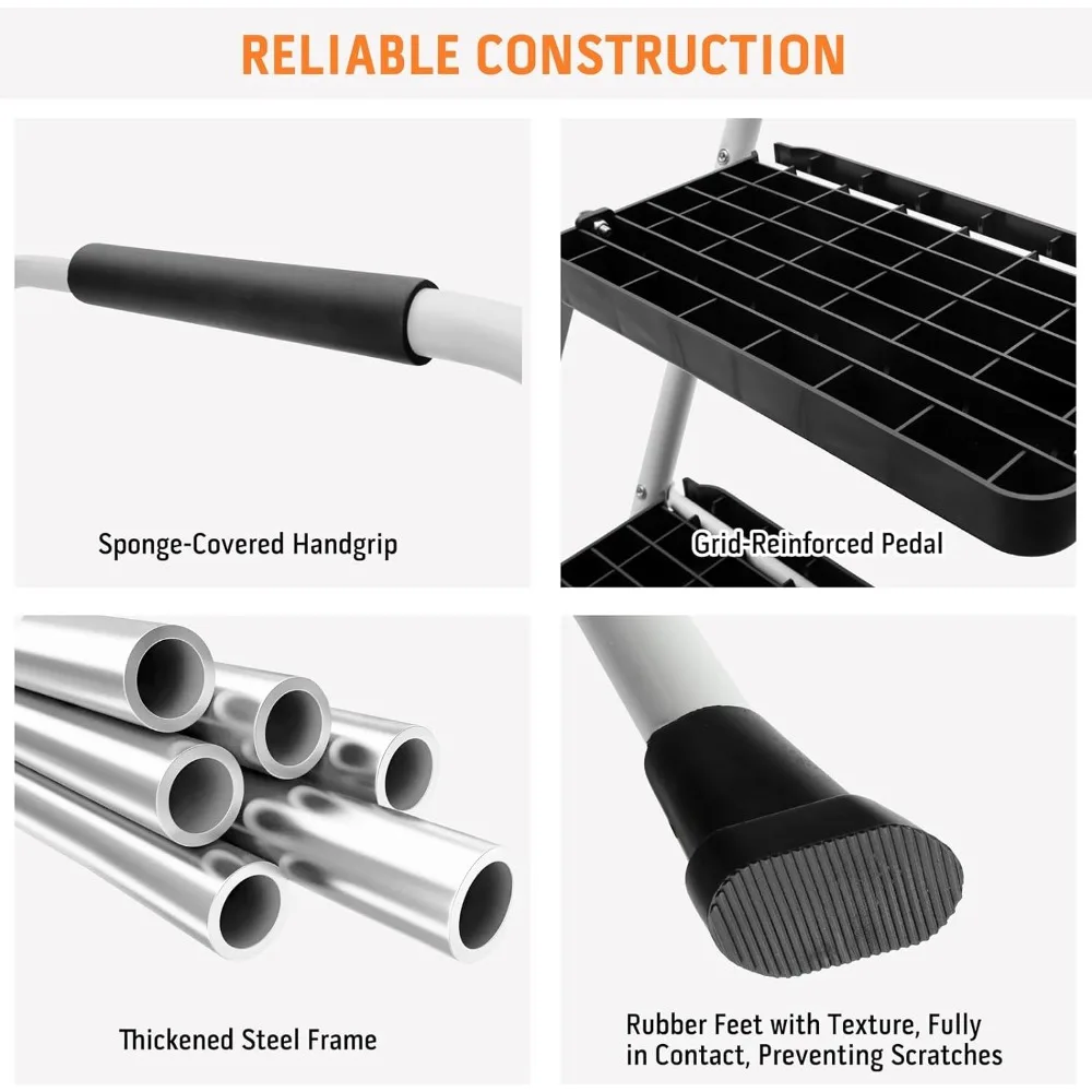 Lightweight Portable Folding Stool, 4 Step Ladder, Aço resistente, Plataforma de ferramentas, Handgrip conveniente