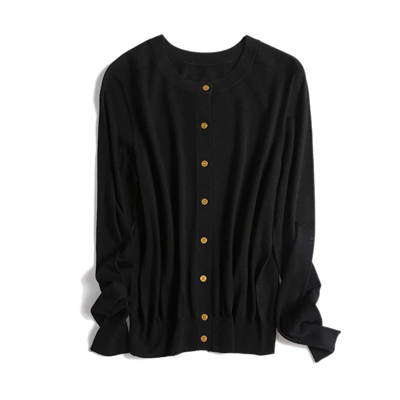 Winsleter - Elegancki sweter damski ze 100% wełny owczej, z okrągłym dekoltem, uniwersalny, bezszwowy kardigan, możliwość prania w pralce, kolekcja jesień 2025 T58939CC