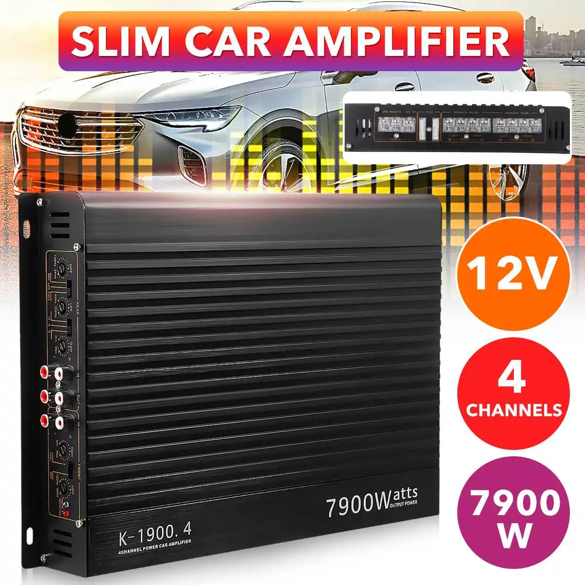 12V 7900W Car Amplifier 4 Channel Powerful Car Audio Subwoofer Aluminum Alloy Vehicle Power Stereo Amp Car Sound Amplifiers