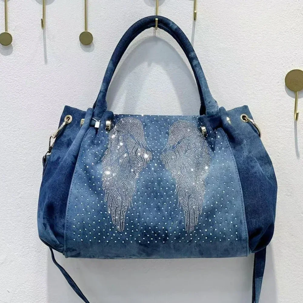 

Fashion Denim Women Handbag with Crystal Diamond Casual Jeans Tote Bag Shoulder Bag Crossbody Bag Повседневная Сумка