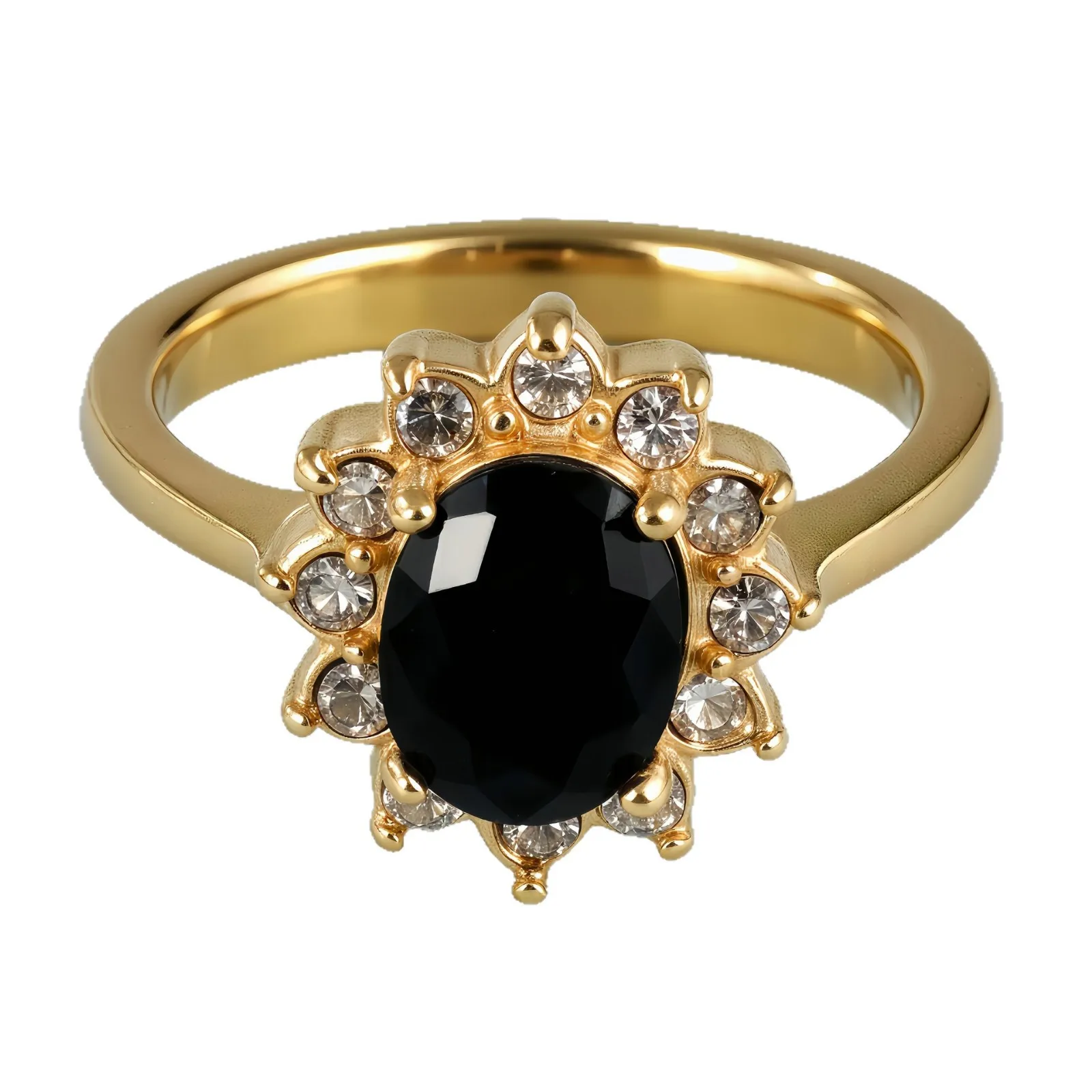 

Fashion Stainless Steel Gold Plated Ring Euro USA HotSelling Oval Flower Cubic Zirconia Inlaid Luxury Women's Jewelry Band Gifts