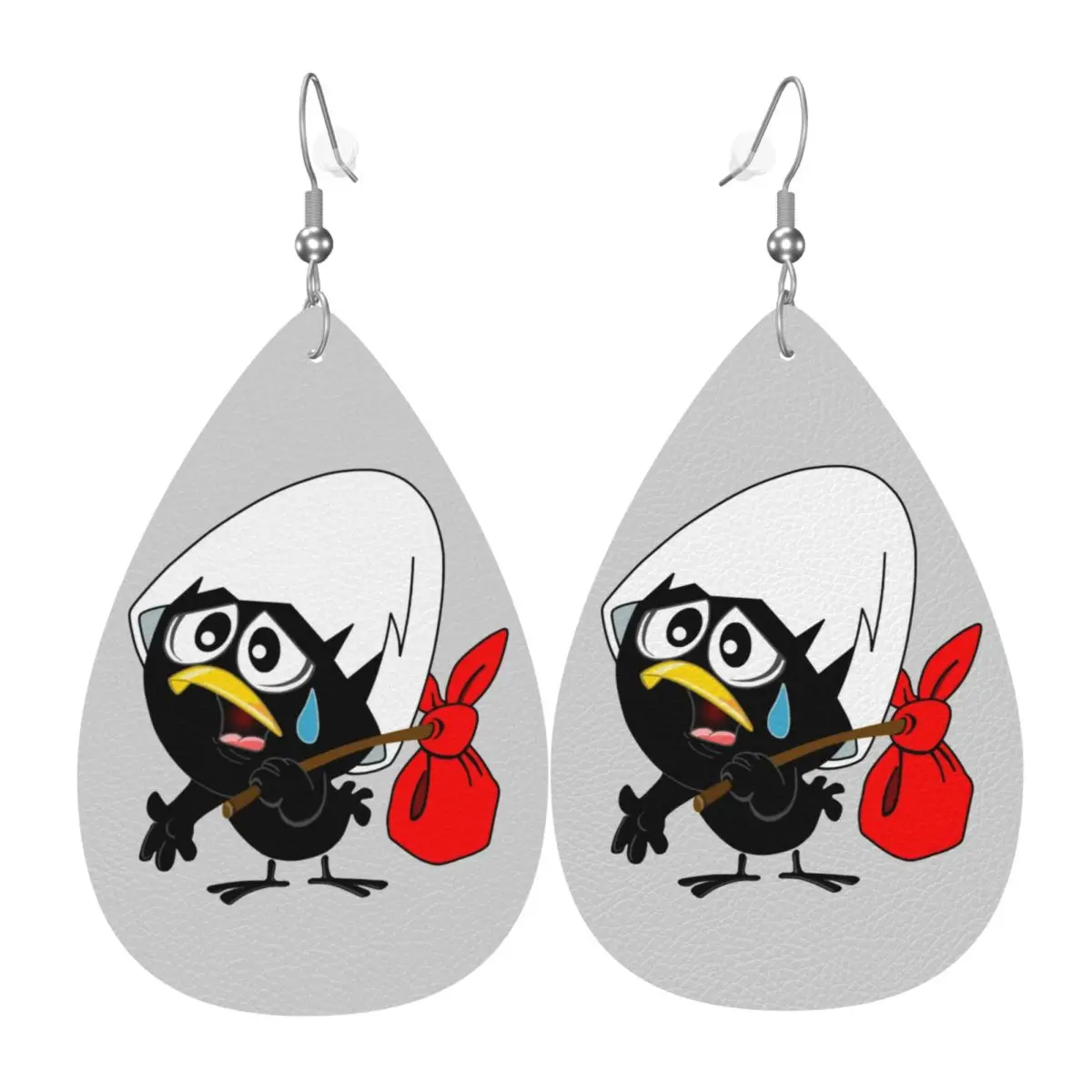 Custom Sad Black Chicken Calimeros PVC Leather Earrings Dangle Earrings Jewelry For Women Comic Cartoon For Wife Mother Gift