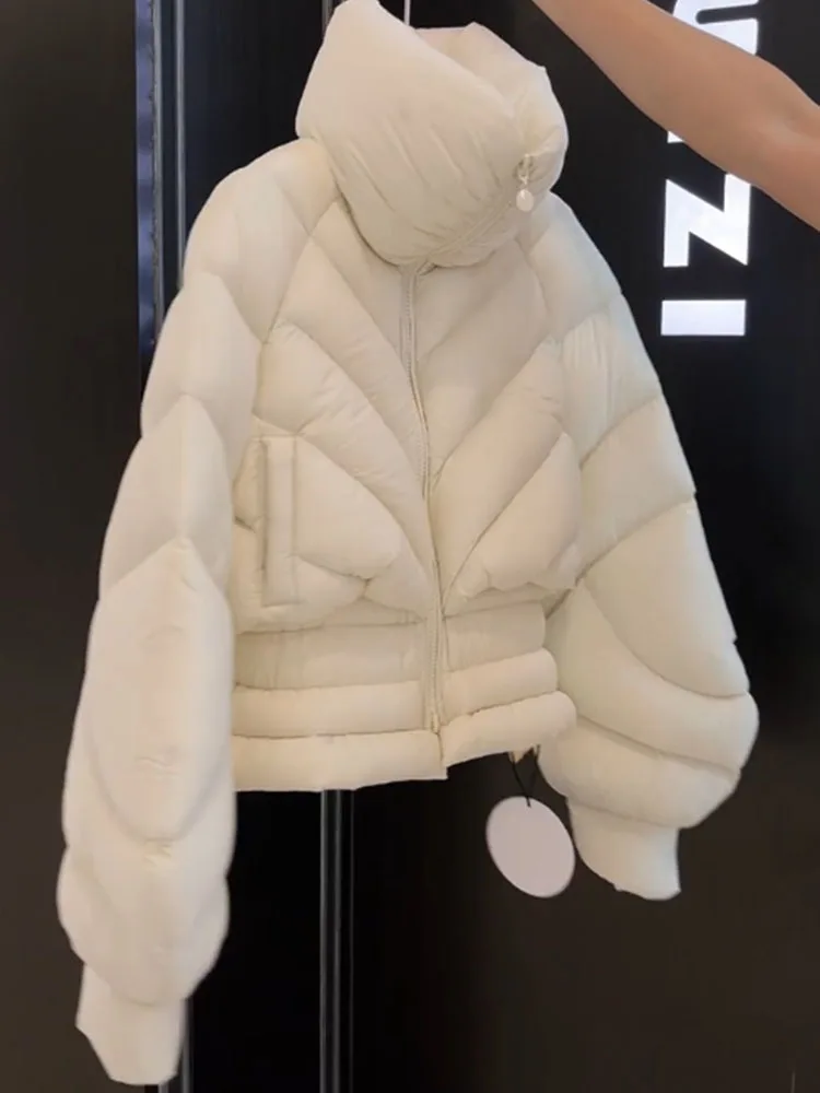 Sli ort Piumino bianco Jaet da donna Inverno 2025 Nuovo cappotto con colletto alla coreana che impinge la vita di piccole dimensioni Ele Commute Sle