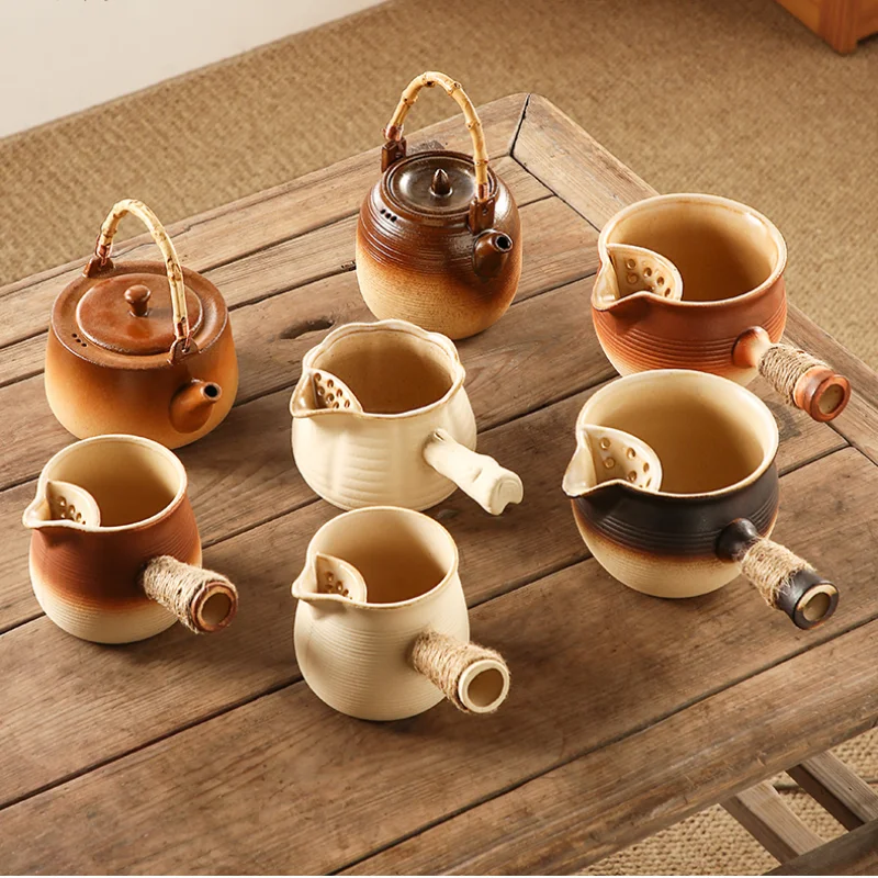 Tea set ceramic gradual change color underglaze color large capacity milk teapot irregular shape with handle high grade retro