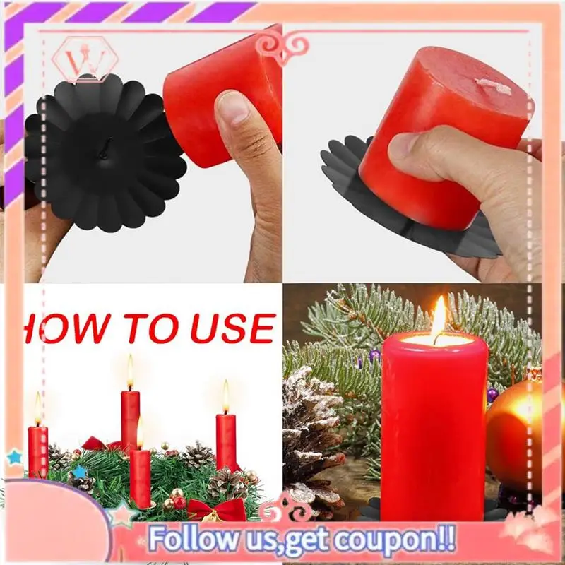 Upgraded 8 Piece Wreath Candle Holders, Pillar Candles Metal Advent-Candle Holder 7.5Cm Black Taper Candle Wreath For Plugging