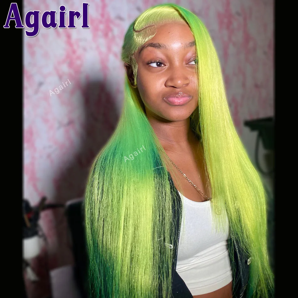 Fluorescent Green 13x6 13X4 Lace Frontal Wigs Brazilian 613 Straight Human Hair Lace Front Wig Transparent 200 Density For Women