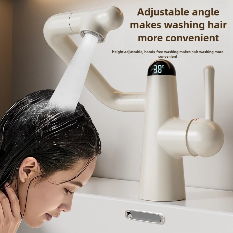 

LED Temperature Display Basin Faucet 2 Modes Sprayer LED Light Hot Cold Water Sink Mixer Wash Tap Single Hole Bathroom