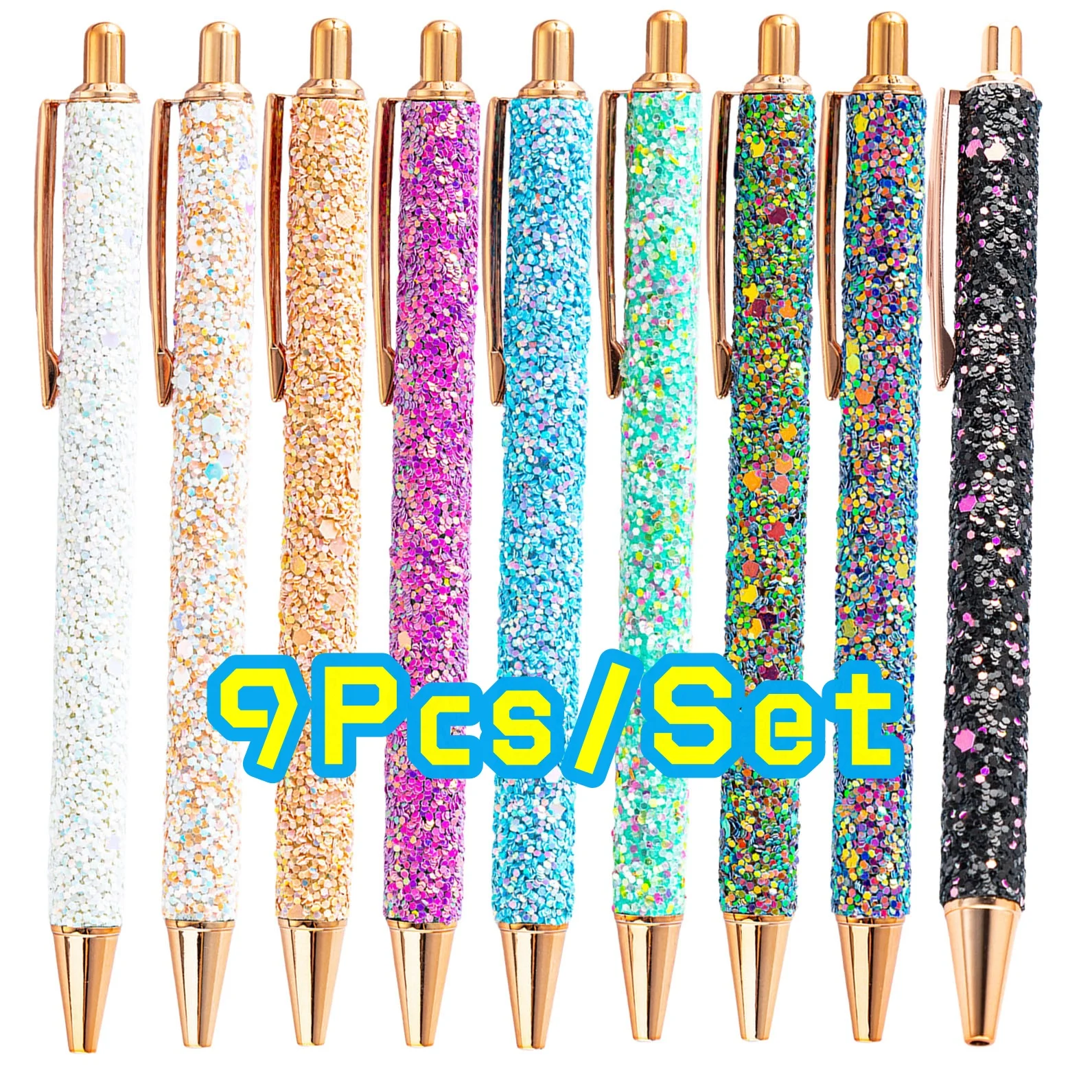 7/9Pcs Hohe Qualität Glänzenden Roller Kugelschreiber Luxus Nette Hochzeit Rose Gold Metall Schreibwaren Schule Bürobedarf spinning – Detail 5