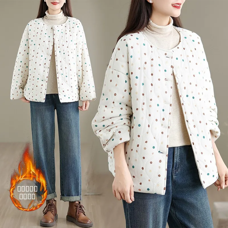 

Casual Loose Women's Cotton Jaet with Print And Cotton Sandwich Slimming Winter Outerwear Warm Cotton Coat Dreng Sunny Poem