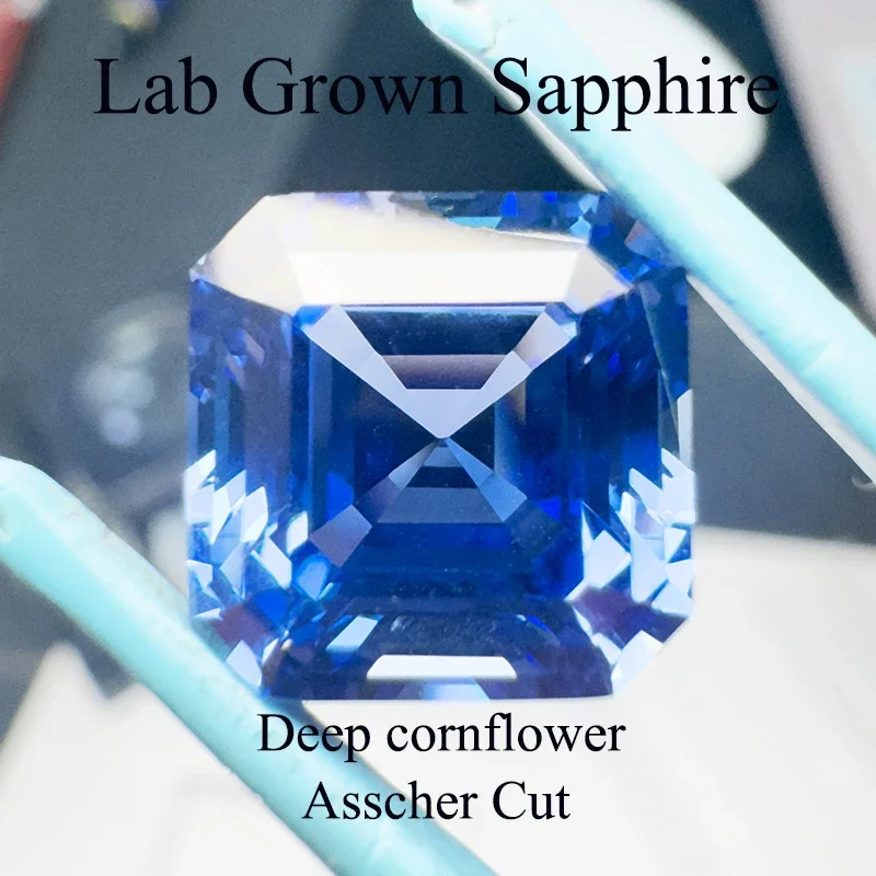 Lab Grown Sapphire Square Asscher ตัด cornflower สี VVS1 Charms DIY สําหรับเครื่องประดับทําวัสดุเลือก AGL ใบรับรอง