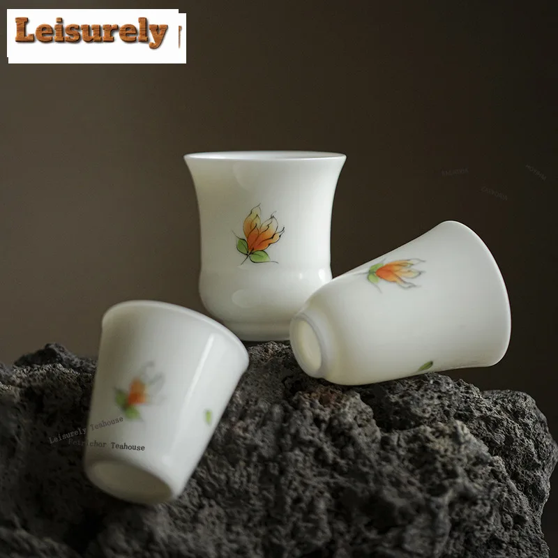 HOYIHM 2pc/lot Hand-painted Finger Citron Flower Art Teacup Jade Clay White Porcelain Master Cup Smelling Fragrant Mug Tea Set