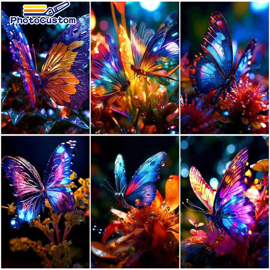 

PhotoCustom Frame DIY Painting By Numbers Butterfly Picture By Numbers Still Life For Adults Handpaint Kit For Home Wall Art Dec