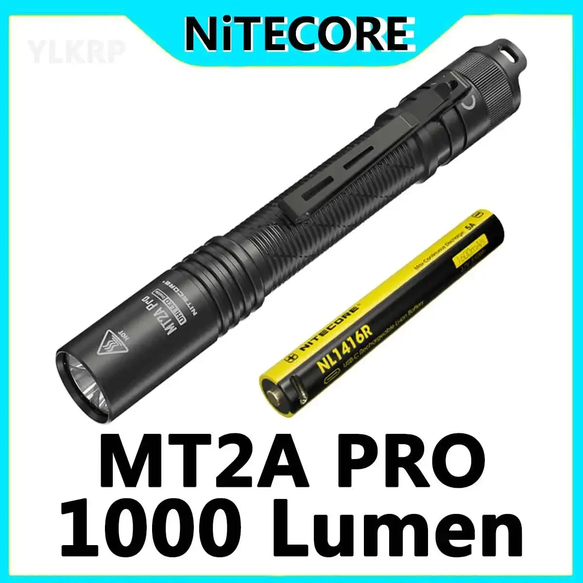 NITECORE MT2A Pro EDC Pocket Flashlight 1000 Lumens AA Torch UHi 20 LED Beam, NL1416R USB-C Rechargeable 14100 Li-ion Battery