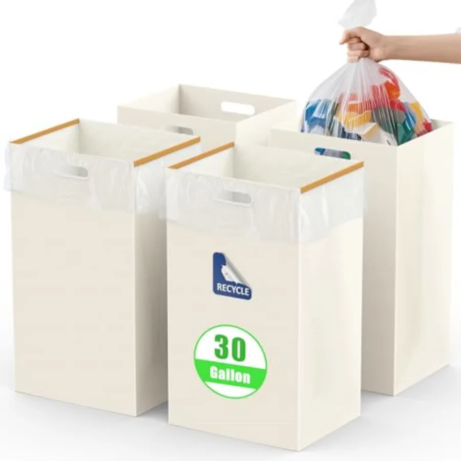 

30-галлонные одноразовые мусорные баки с встроенными ручками, 4 штуки в упаковке, очень большие портативные мусорные контейнеры с водонепроницаемым слоем, многоразовые контейнеры для мусора.