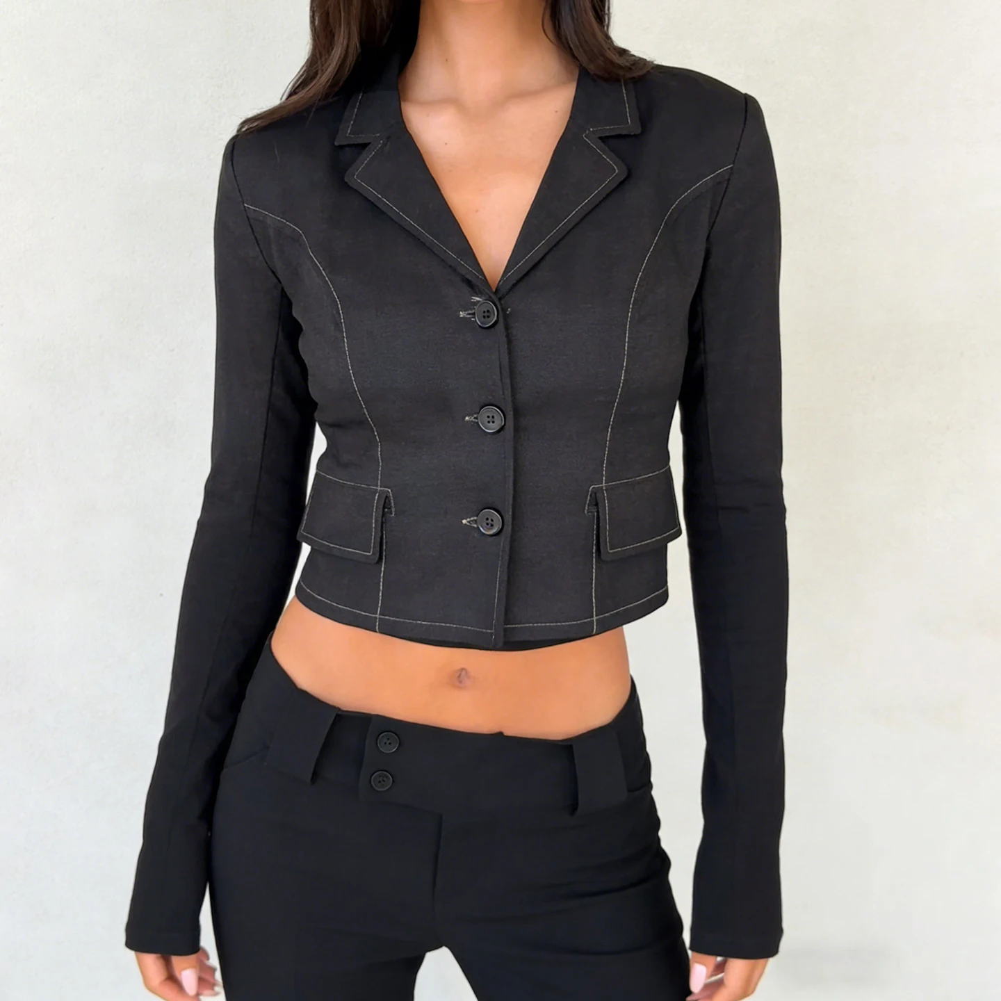 

IAMSURE-Vintage Fake Denim Turn-Down Collar Button-Fly Blouse Women's Streetwear Slimming Long Sleeves Shirts (Non Jean Fabric)