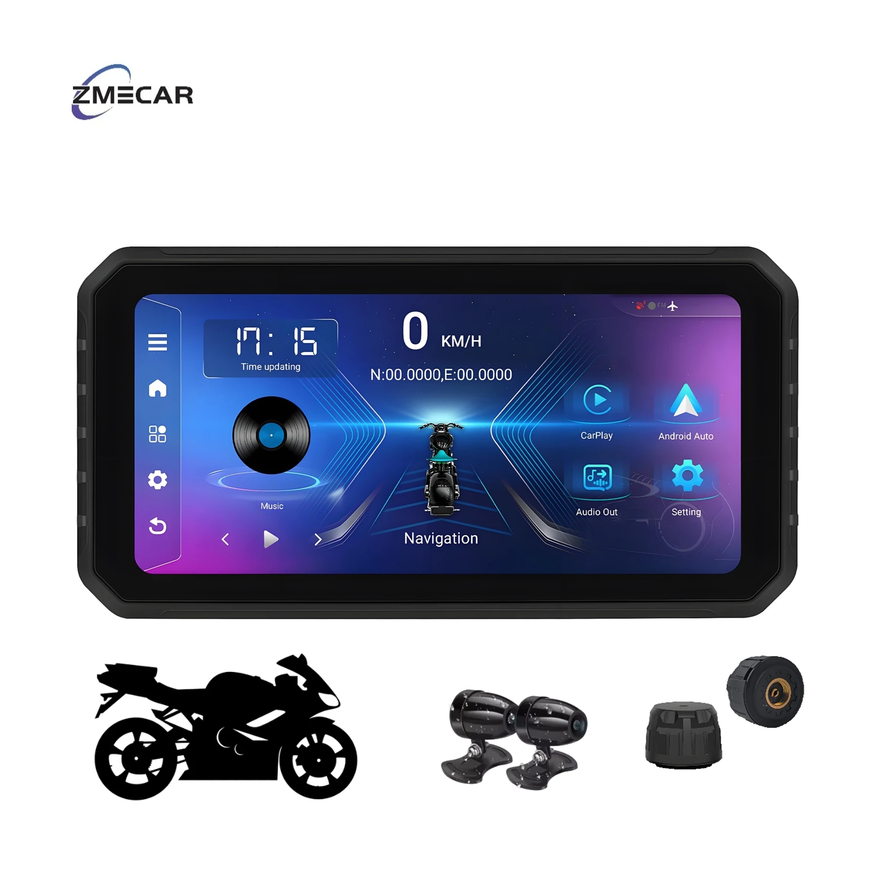 

Zmear Android OS 6.25" Motorcycle Screen Waterproof Wireless Carplay Android Auto GPS Navigation Motorcycle Multimedia Player