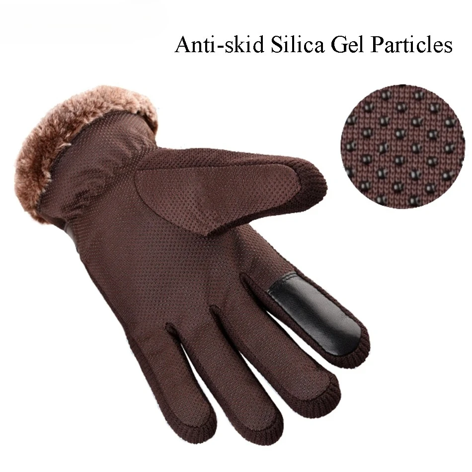 قفازات جلد الخنزير الأسود الرجال قفازات الشتاء الجلدية مع الصوف الحرارية الذكور شاشة تعمل باللمس عدم الانزلاق قفازات دراجة مقاوم للماء الدافئة