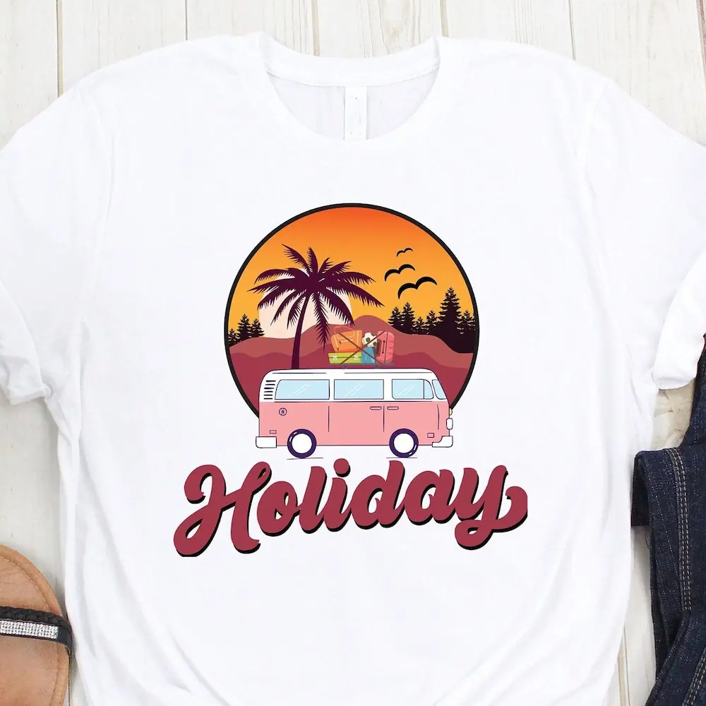 Holiday T Shirt Van Camping Trip Road Family Summer Caravan