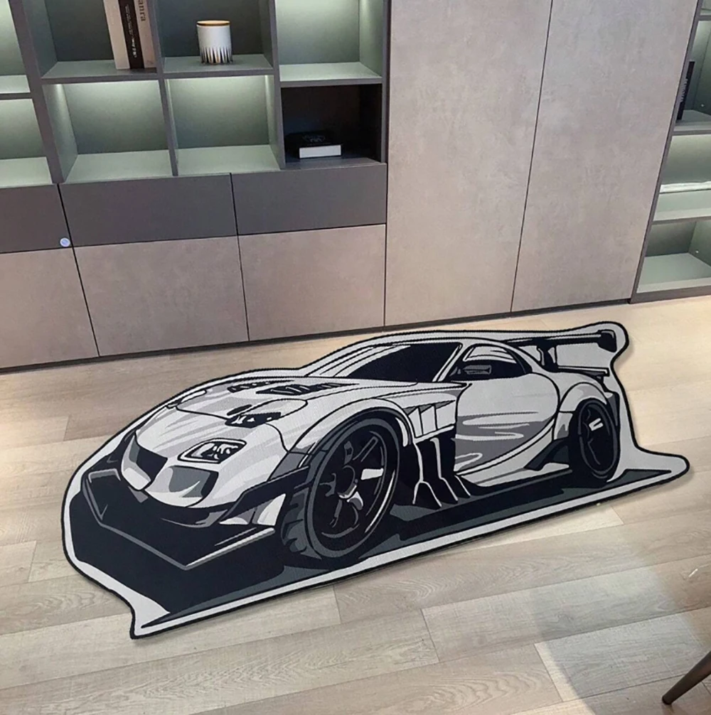 

White Race Car Pattern Carpet Mat Rug Soft Rug For Bedroom Living Room Entryway Kids Room Gaming Room Year-Round Home Decor
