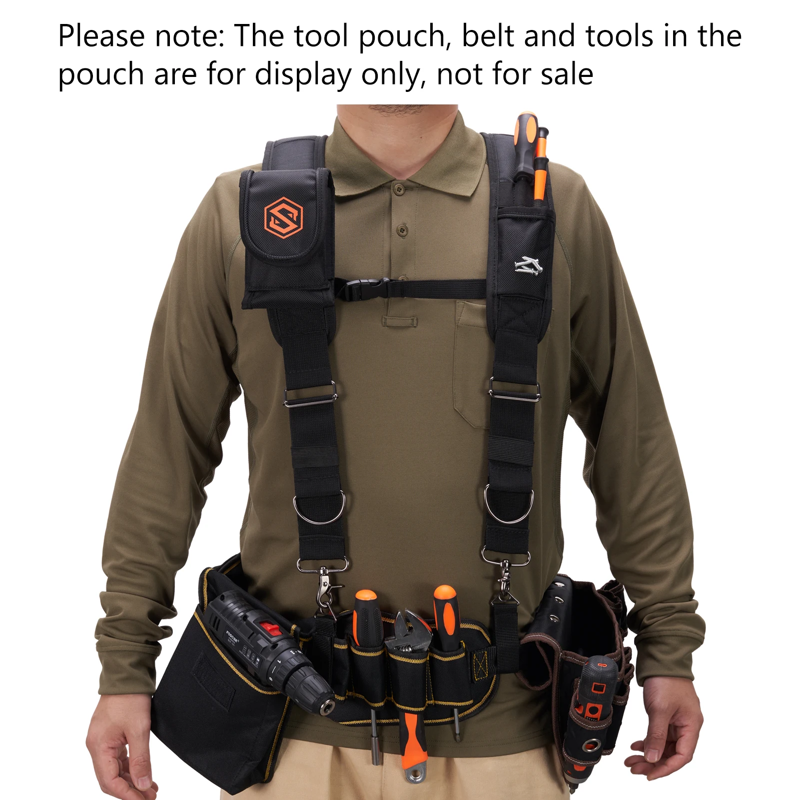 Bassdash SAVAWADE Series Tool Belt Suspenders Heavy Duty 4 Point Padded Adjustable Shoulder Strap with Detachable Phone Pouch