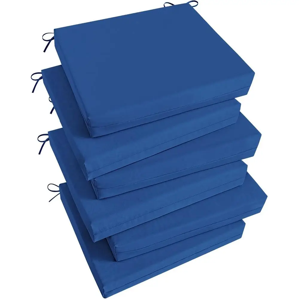 

Set of 6 Square Outdoor Chair Cushions, Patio Furniture, Water-Resistant with Ties, 18.5x16x3, Royal Blue