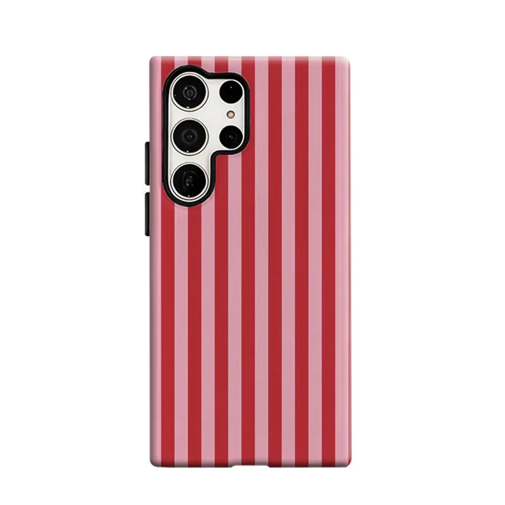 CaseLumi Phone Case For Samsung Galaxy S25 S24 S23 Ultra Plus HD Hard Red & Pink Vertical Stripes Double Layer Cover Film Shell