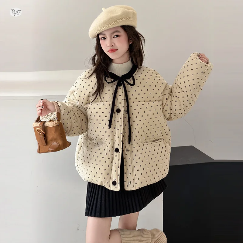 

Girls' Cotton-padded Coat, Sweet Quilted Floral Cotton-padded Coat, New Style for 2025 Winter, Children's Clothing