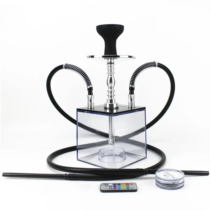 Cube Acrylic Hookah Set With 2 Hose LED Light Silicone Bowl Hookahs Narguile Sheesha Chicha Nargile Cachimbas Box Ket