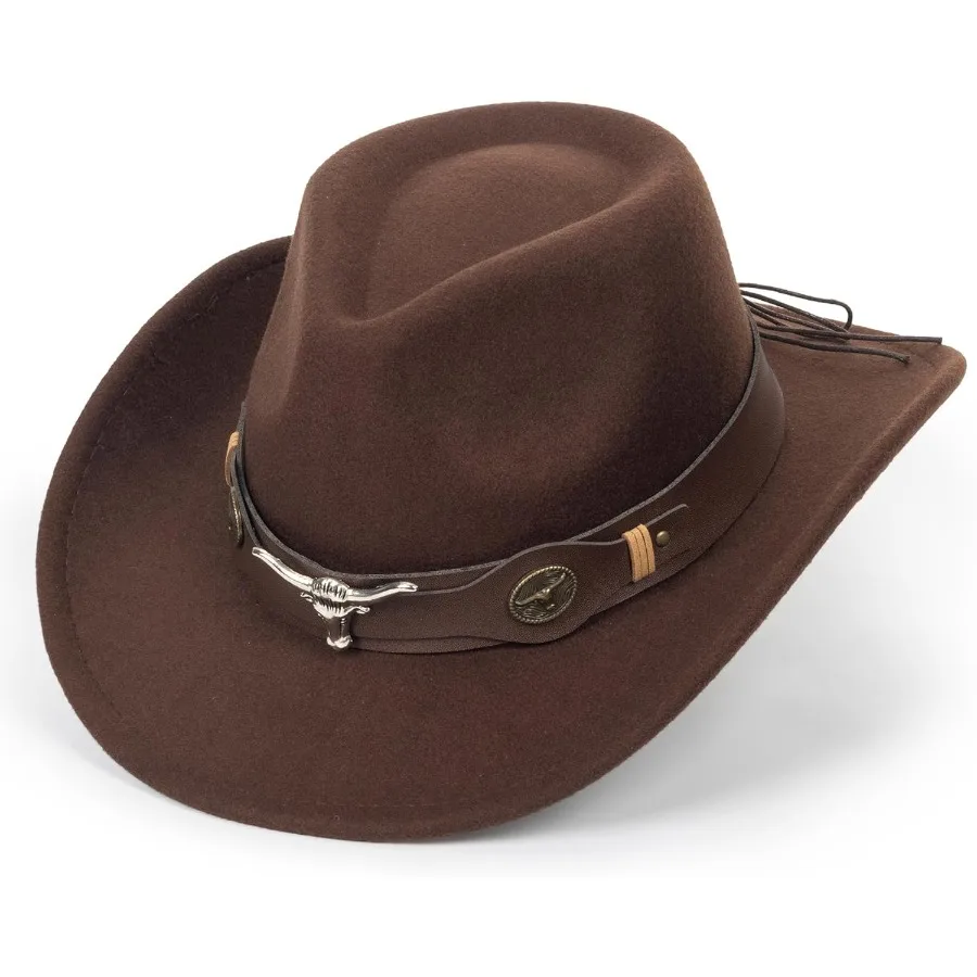 

Western Cowboy Hat for Women and Men: RolledUp Felt Fedora Cowgirl Hat with BuckleBelt Turquoise Band BlingStar Design Perfect