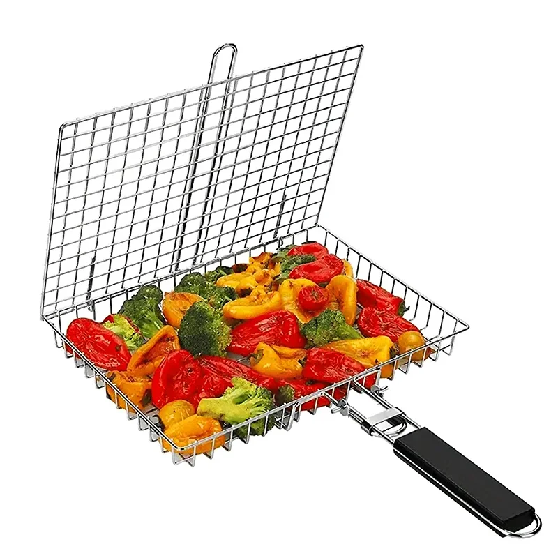 

Foldable BBQ Grill Basket, Lid Included. Grill Chicken, Fish, Veggies. Easy Clean & Store. Outdoor Essential!