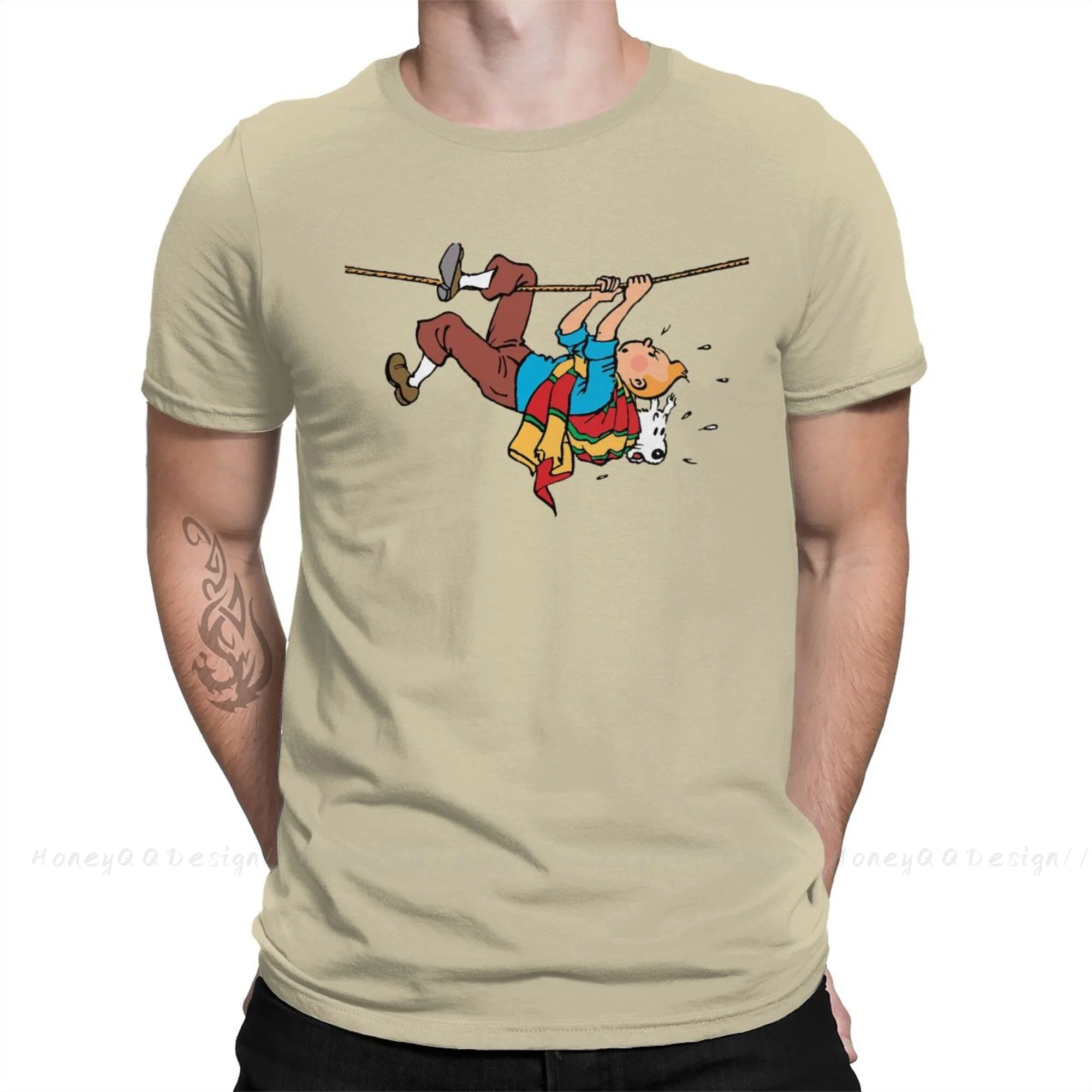 Kuifje Rope Klimbing Fashion TShirt Design Gaston Lagaffe Anime Cotton Shirt Men Unisex T-Shirt Oversize Adult Plus Size