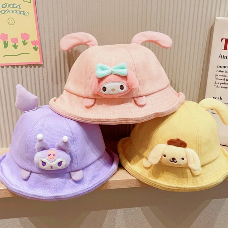 Spring/summer Outdoor Trip Children's Cute Cartoon Sanrio Fisherman Hat Kuromi Melody Pattern Sunblock Hat for Little Girls